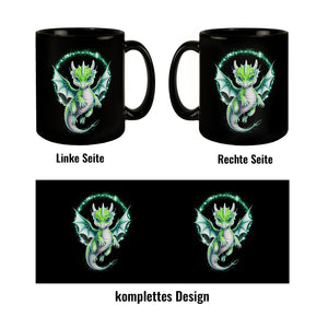 Grüner Babydrache Glitzerkunst Tasse für Drachenfans