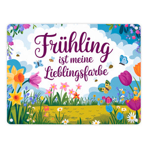 Frühlingswiese Metallschild in 15x20 cm - Frühling ist meine Lieblingsfarbe