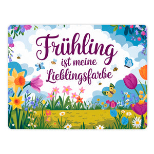 Frühlingswiese Metallschild in 15x20 cm - Frühling ist meine Lieblingsfarbe