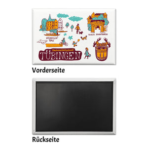 Tübingen Wimmelgrafik Souvenier Souvenir Magnet Hohentübingen und Hölderlin Turm