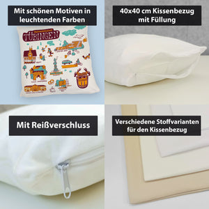 Tübingen Wimmelgrafik Kissen mit Sehenswürdigkeiten