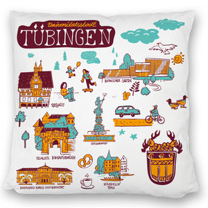 Tübingen Wimmelgrafik Kissen mit Sehenswürdigkeiten