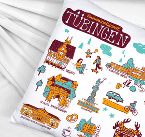 Tübingen Wimmelgrafik Kissen mit Sehenswürdigkeiten