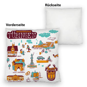 Tübingen Wimmelgrafik Kissen mit Sehenswürdigkeiten
