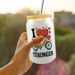 I love Tübingen Fahrrad Trinkglas mit Bambusdeckel