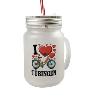I love Tübingen Fahrrad Trinkglas mit Bambusdeckel