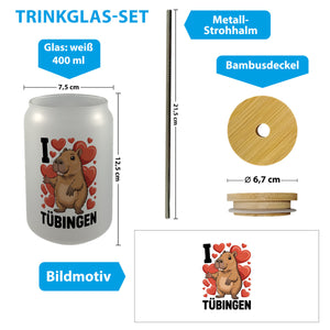 I love Tübingen Capybara Trinkglas mit Bambusdeckel