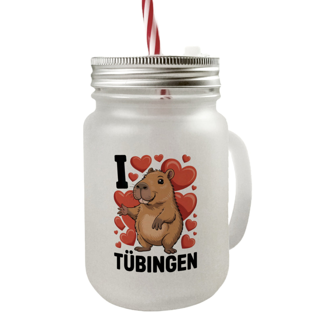 I love Tübingen Capybara Trinkglas mit Bambusdeckel