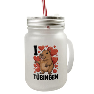I love Tübingen Capybara Trinkglas mit Bambusdeckel