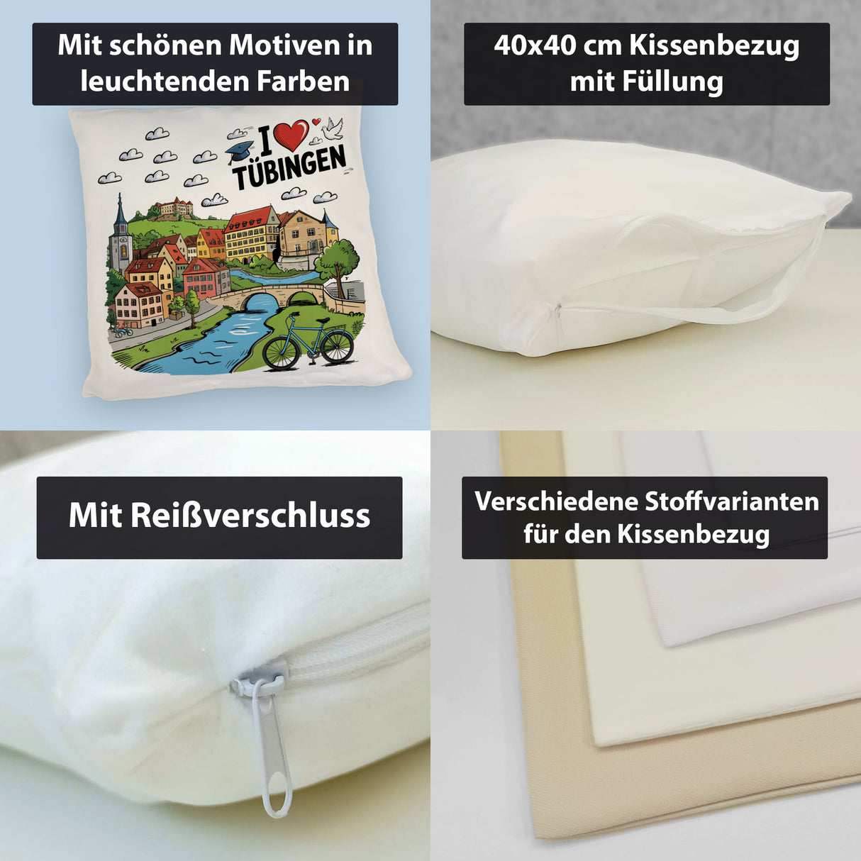 I love Tübingen Kissen mit Sehenswürdigkeiten