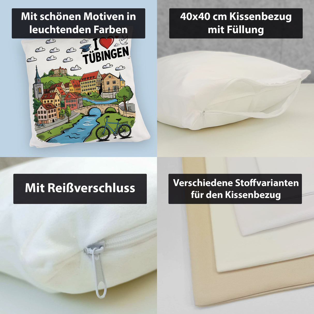 I love Tübingen Kissen mit Sehenswürdigkeiten