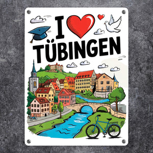 I love Tübingen Metallschild in 15x20 cm mit Sehenswürdigkeiten