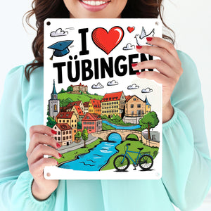 I love Tübingen Metallschild in 15x20 cm mit Sehenswürdigkeiten