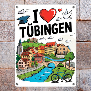 I love Tübingen Metallschild in 15x20 cm mit Sehenswürdigkeiten