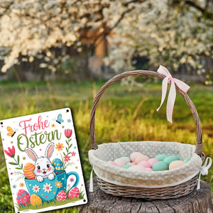 Frohe Ostern Metallschild in 15x20 cm mit Hase