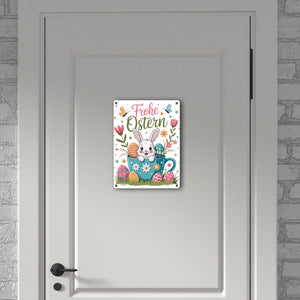 Frohe Ostern Metallschild in 15x20 cm mit Hase