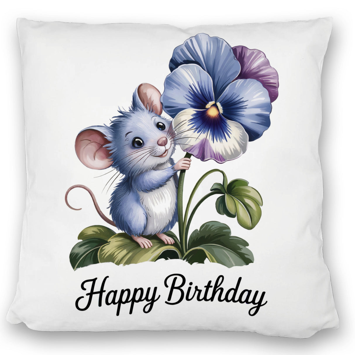 Maus mit Stiefmütterchen Kissen HAPPY BIRTHDAY