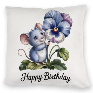 Maus mit Stiefmütterchen Kissen HAPPY BIRTHDAY