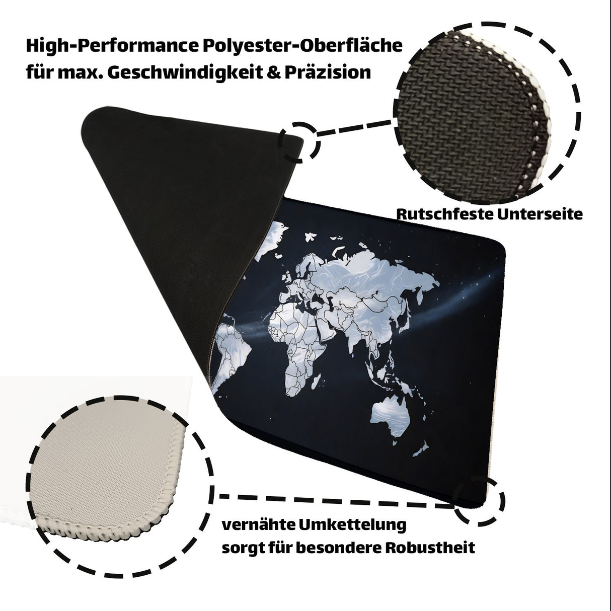 Weltkarte Sternenhimmel Schreibtischunterlage 69x31cm XXL Mauspad für Geographiefans