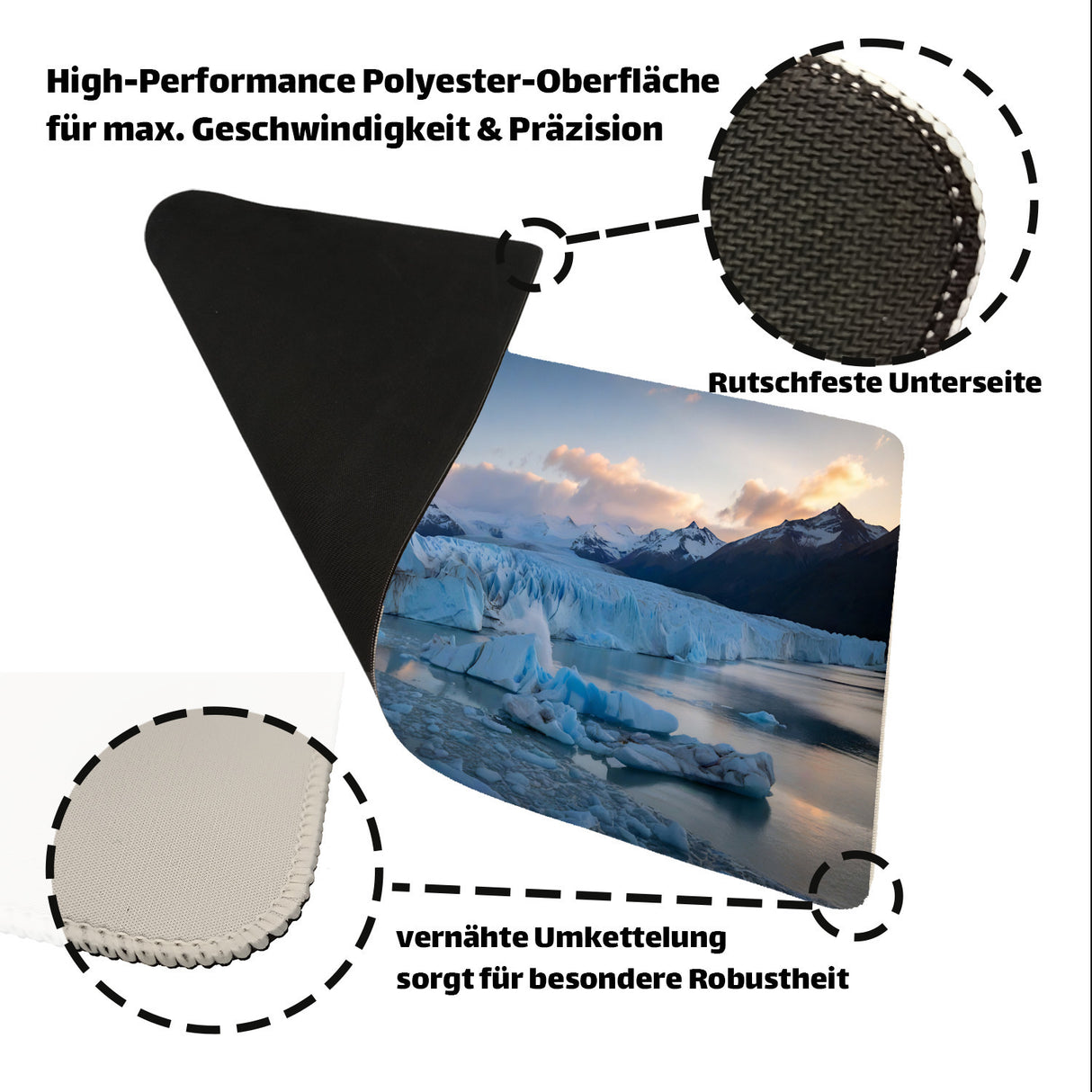 Gletscher Schreibtischunterlage 69x31cm XXL Mauspad Gletschersee