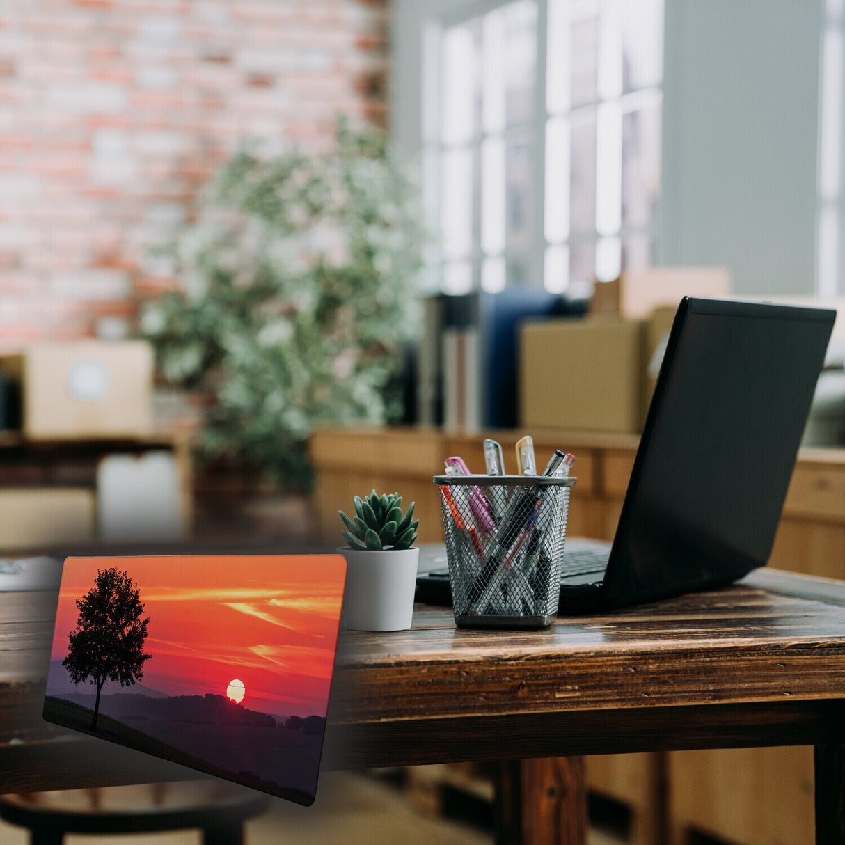 Sonnenuntergang Schreibtischunterlage 69x31cm XXL Mauspad mit Baum