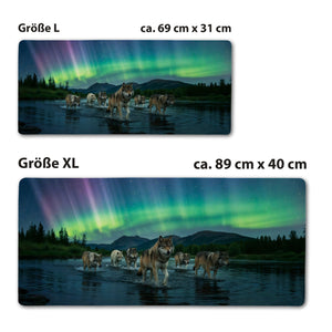 Wölfe im Nordlicht Schreibtischunterlage 69x31cm XXL Mauspad