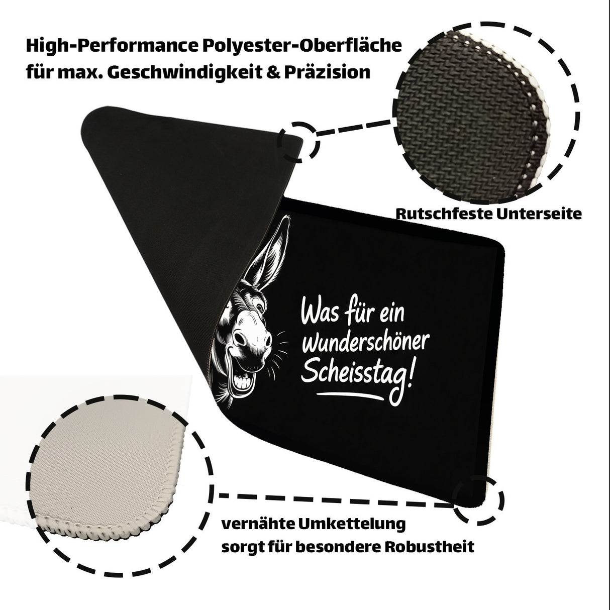 Lächelnder Esel Schreibtischunterlage 69x31cm XXL Mauspad Wunderschöner Scheisstag!