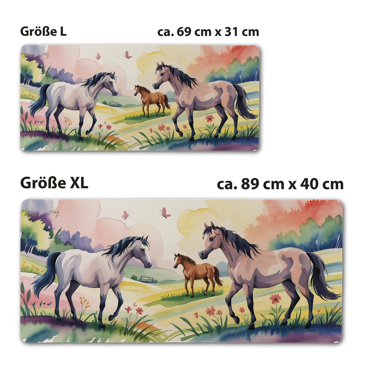 Pferde mit Schmetterlingen Schreibtischunterlage 69x31cm XXL Mauspad für Mädchen