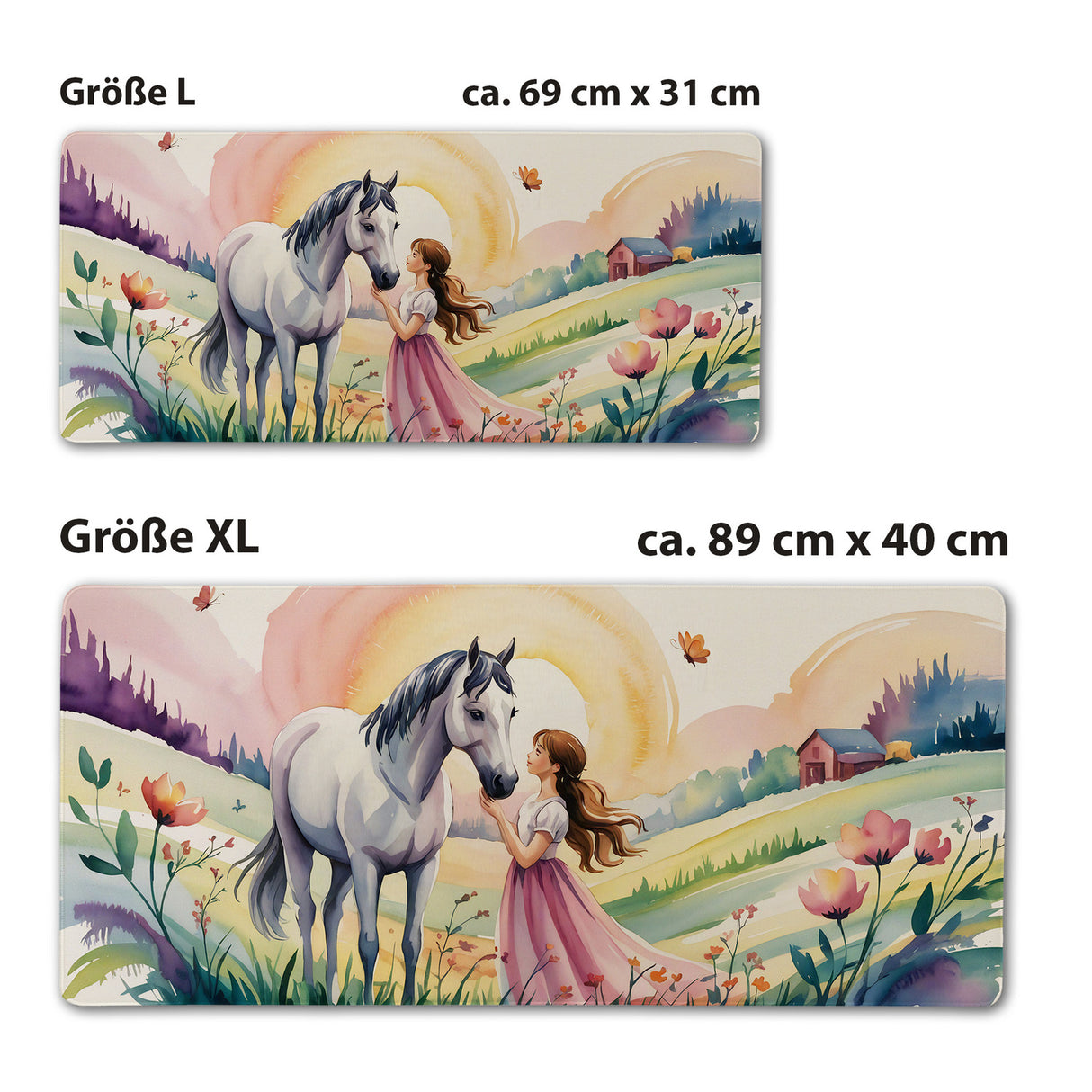 Pferde Mädchen Sonnenuntergang Schreibtischunterlage 69x31cm XXL Mauspad