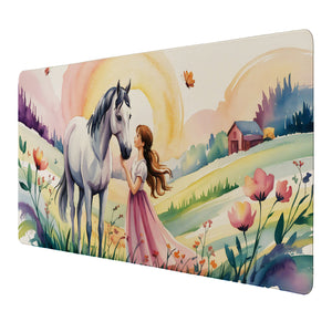 Pferde Mädchen Sonnenuntergang Schreibtischunterlage 69x31cm XXL Mauspad