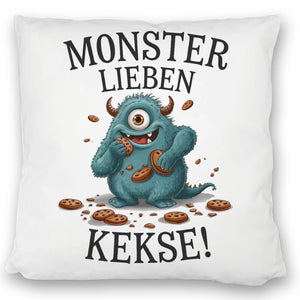 Blaues Monster mit Keks Kissen Monster lieben Kekse