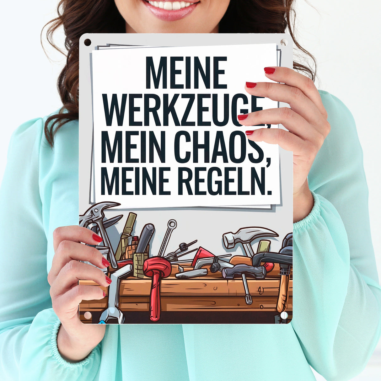 Meine Werkzeuge, mein Chaos Metallschild in 15x20 cm für Werkstatt
