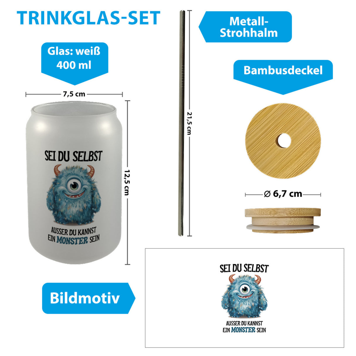 Sei du selbst außer du kannst ein Monster sein Trinkglas mit Bambusdeckel