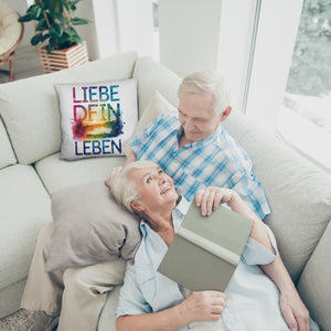 Liebe dein Leben Kissen Aquarell Design