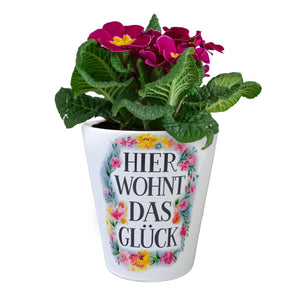Hier wohnt Glück Blumentopf Blumenkranz