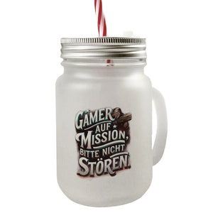 Gamer auf Mission Trinkglas mit Bambusdeckel Bitte nicht stören