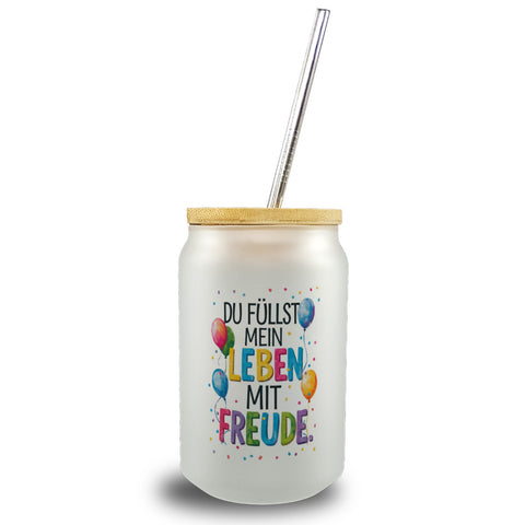 Du füllst mein Leben mit Freude Trinkglas mit Bambusdeckel Fröhliches Geburtstagsgrußdesign