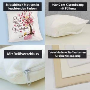 Du machst unser Leben wunderbar Kissen Baum mit Blumen