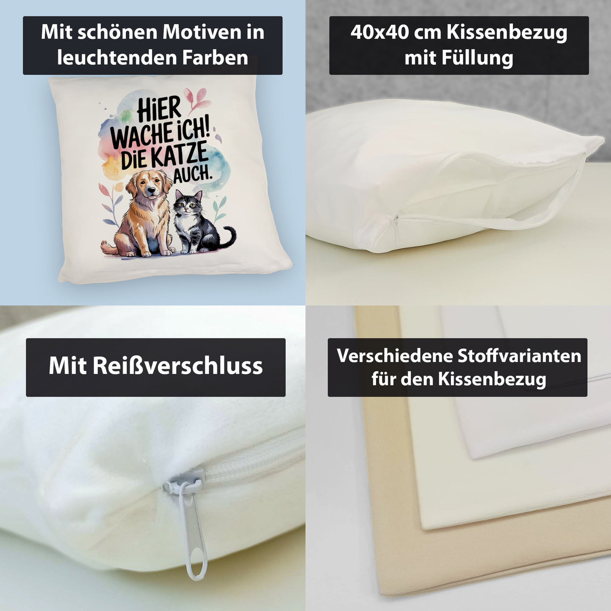 Hier wache ich Hund und Katze Kissen