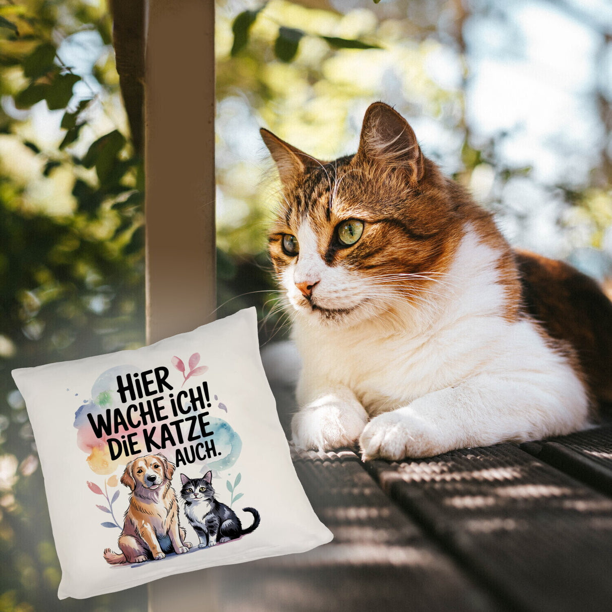 Hier wache ich Hund und Katze Kissen