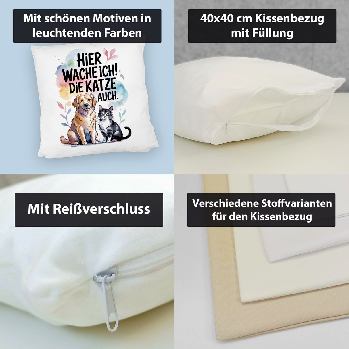 Hier wache ich Hund und Katze Kissen