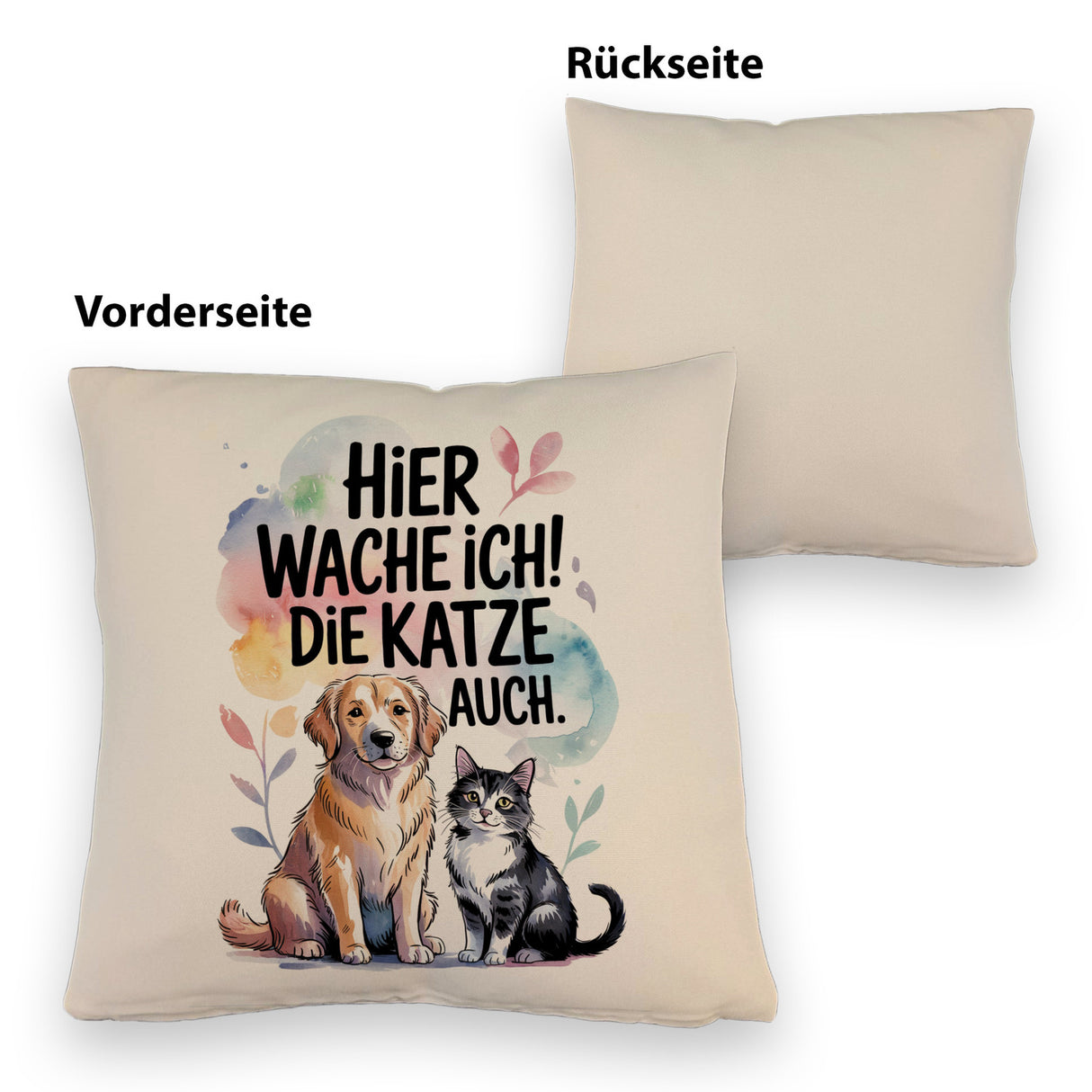 Hier wache ich Hund und Katze Kissen