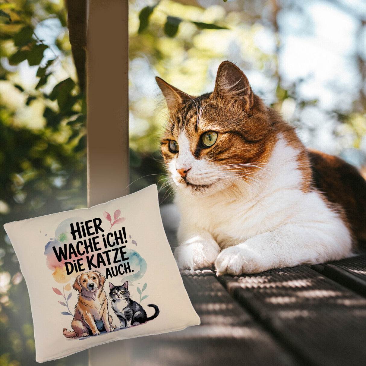 Hier wache ich Hund und Katze Kissen
