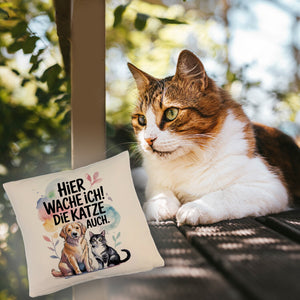 Hier wache ich Hund und Katze Kissen