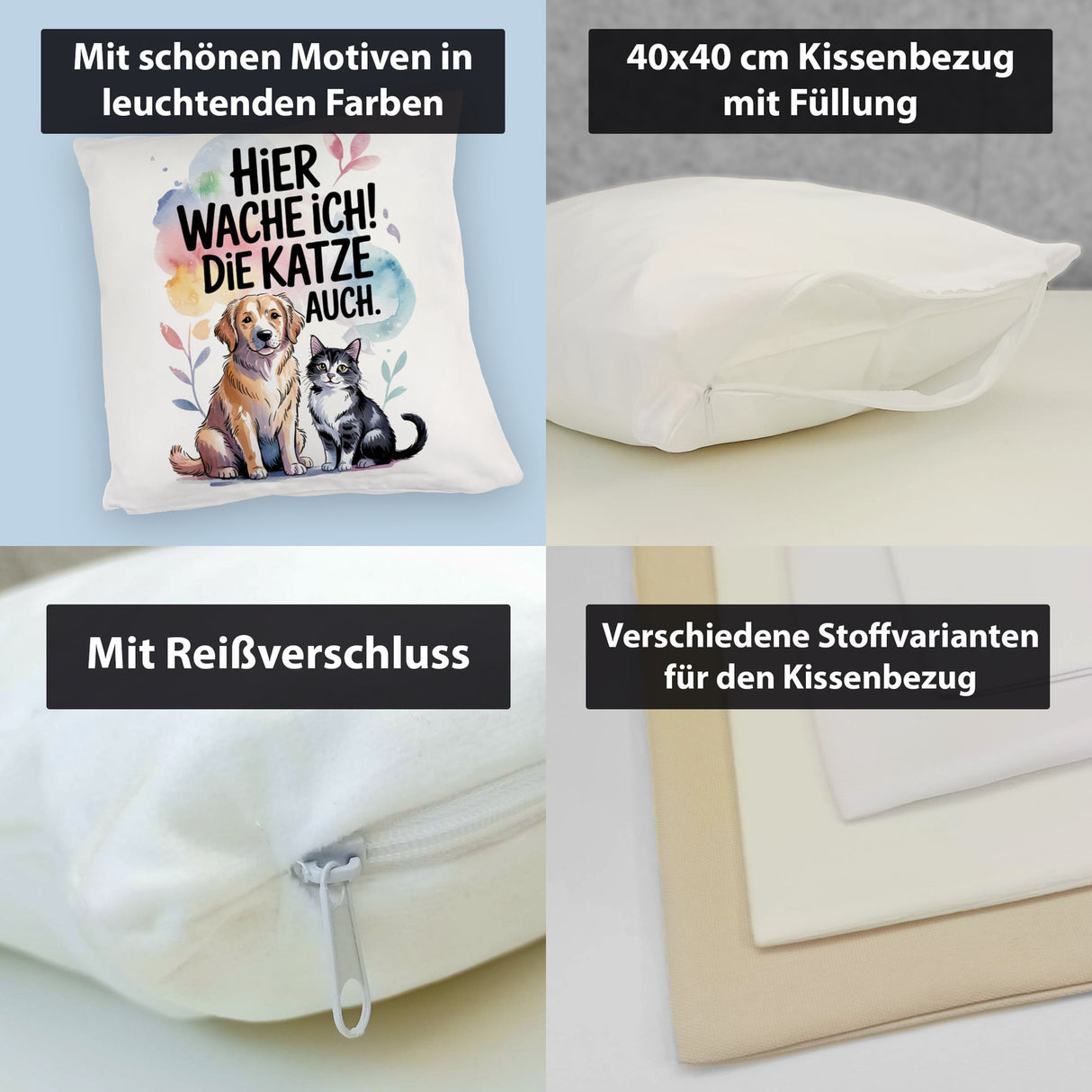 Hier wache ich Hund und Katze Kissen