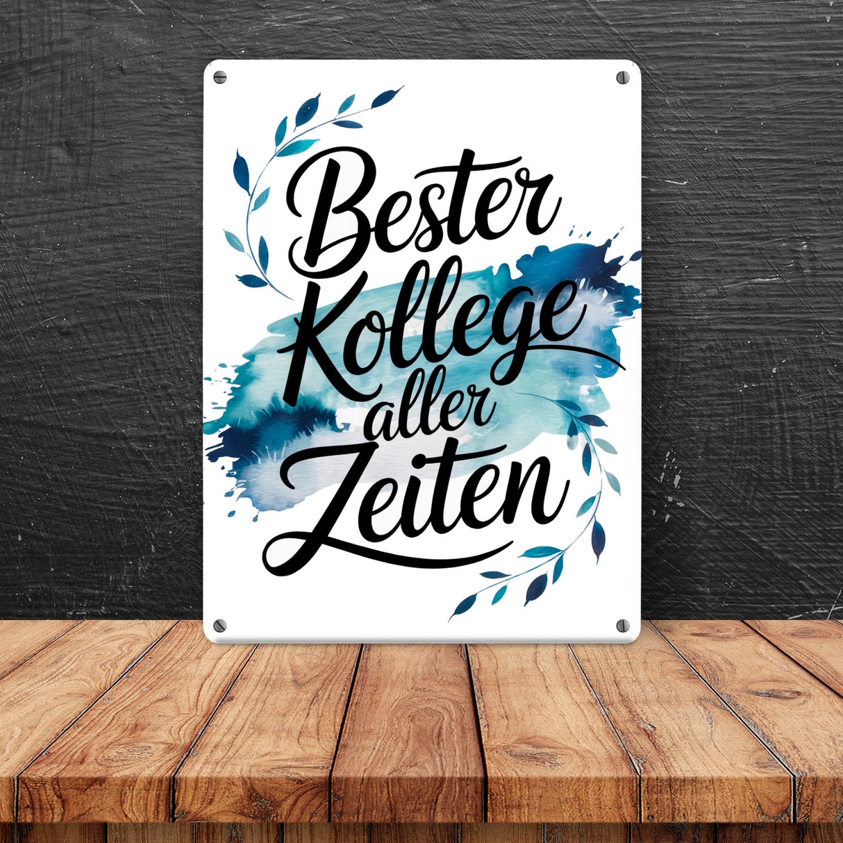 Bester Kollege aller Zeiten Metallschild in 15x20 cm Aquarelles Blattmuster