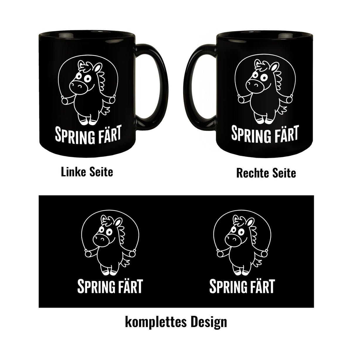 Spring Färt Tasse Pferd mt Springseil Cartoon