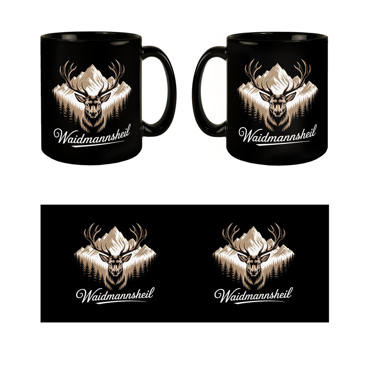 Hirsch vor Bergkulisse Waidmannsheil Tasse für Jäger