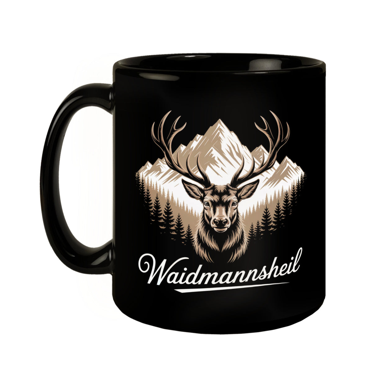 Hirsch vor Bergkulisse Waidmannsheil Tasse für Jäger