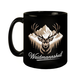 Hirsch vor Bergkulisse Waidmannsheil Tasse für Jäger